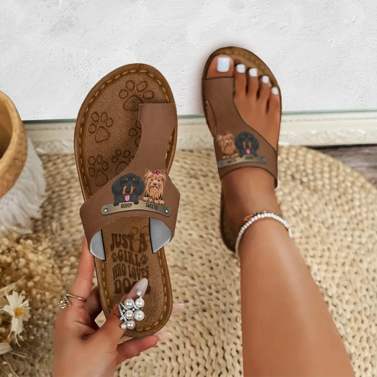 Just A Girl Who Loves Dogs - Personalized Dog Open Toe Sandals