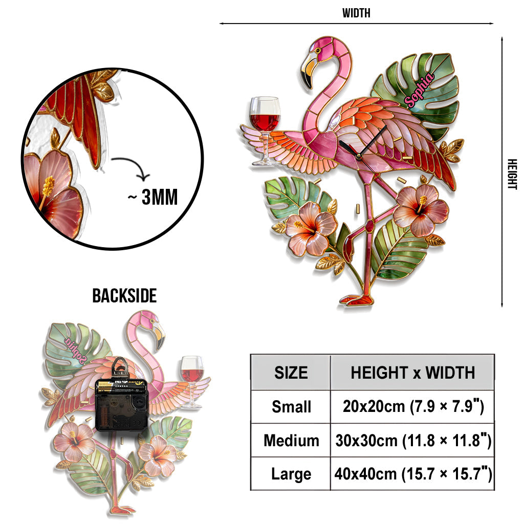 Elegant Flamingo Tropical Vibe - Personalized Flamingo Acrylic Wall Clock