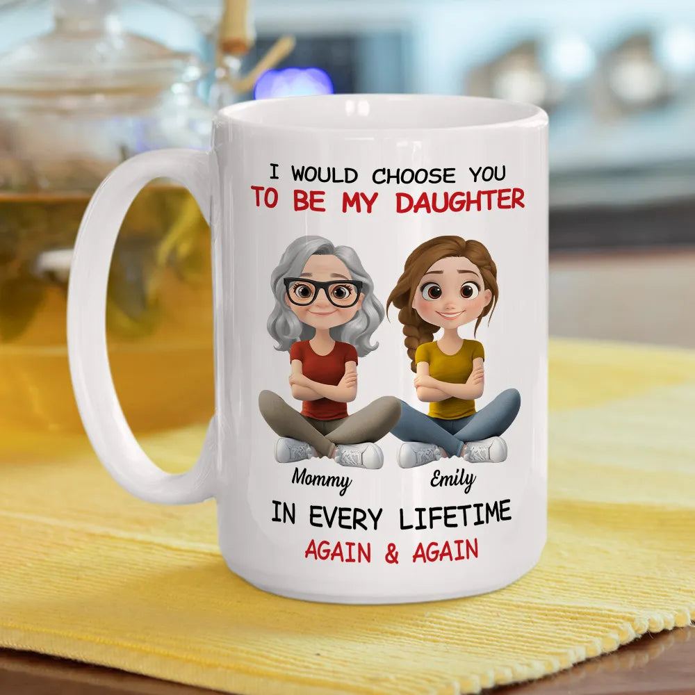 Ceramic Mug with Sweet Mother Daughter Quote and Cute Illustration, Personalized Unique Gift for Daughter
