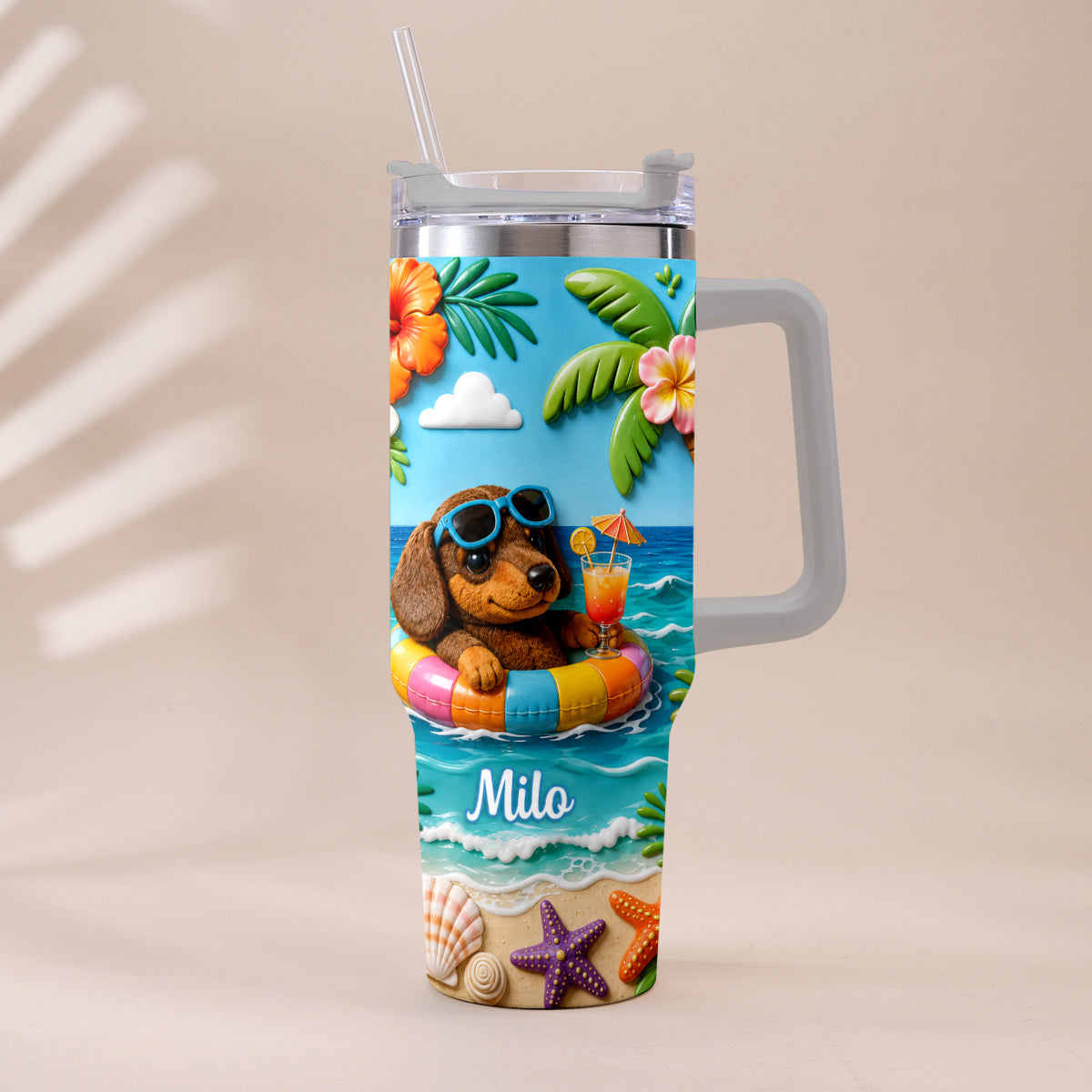 Any Photo Summer Vibes - Personalized Dog Tumbler With Plush Charm