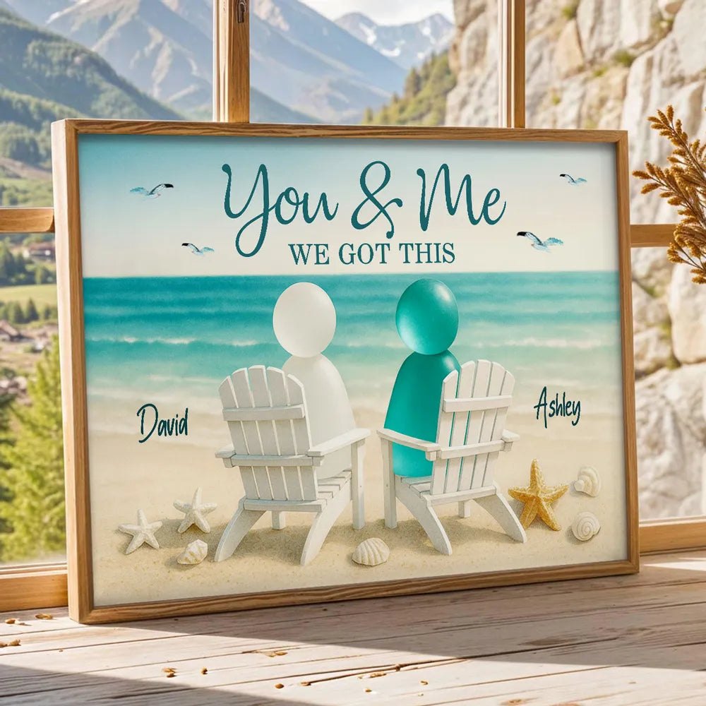 Poster You & Me Beach Couple, Sea-Glass Inspired Seaside Chairs Scene, Personalized Coastal Decor, A Unique Gift for Couples