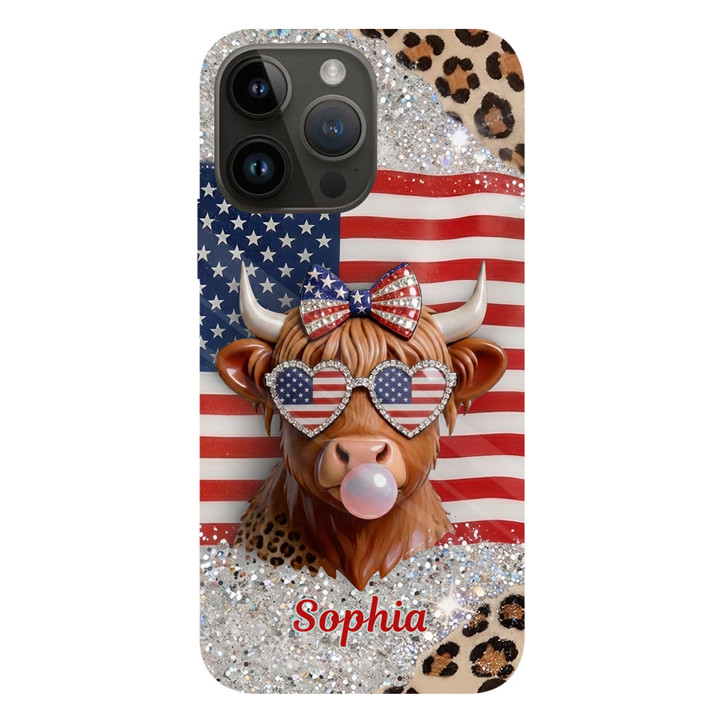 Highland Cow Patriotic - Personalized Highland Cow Full Print Phone Case & Phone Grip