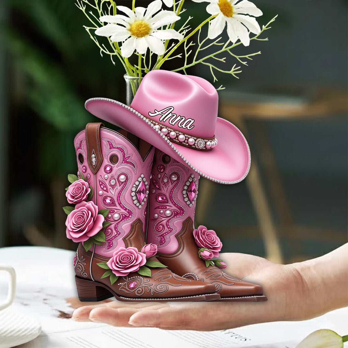 Cowgirl Boots - Personalized Cowgirl Custom Shape Acrylic Flower Vase
