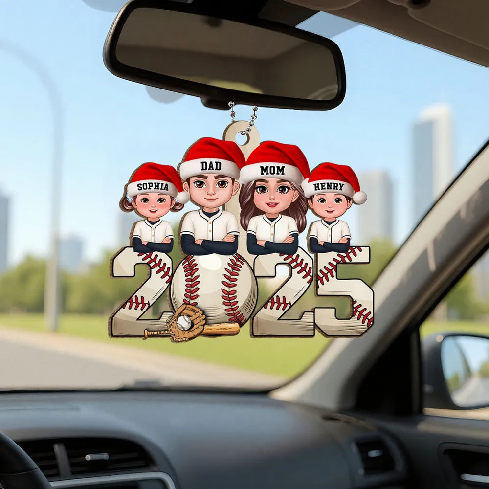 Wooden Baseball Ornament with Cartoon Family Design, Cozy Holiday Décor and Thoughtful Gift for Loved Ones