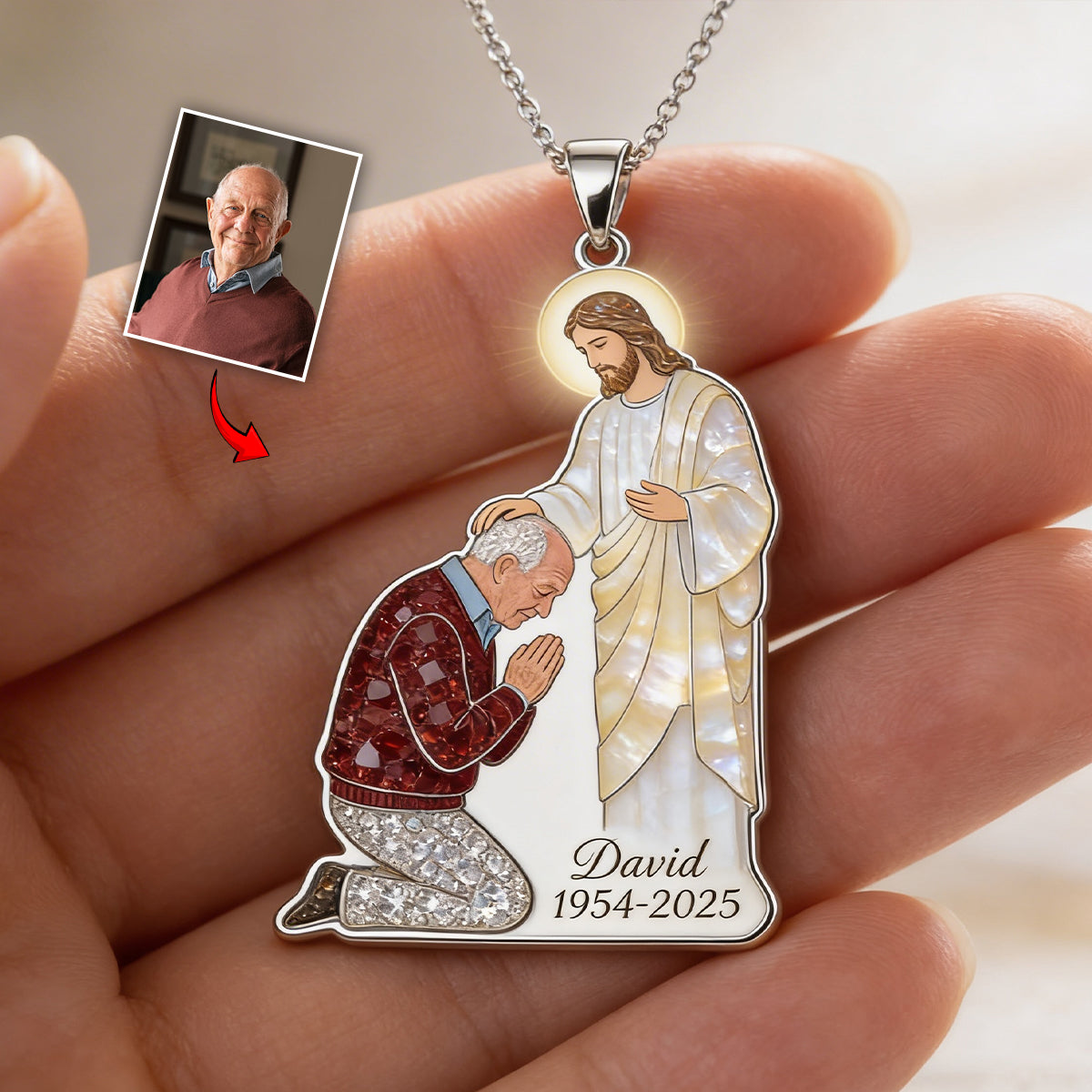 God's Hand - Personalized Christian Shaped Metal Pendant Necklace