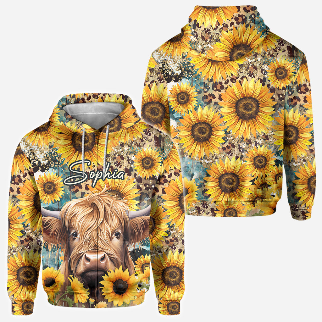 Highland Cow Among Sunflowers - Personalized All Over Shirt