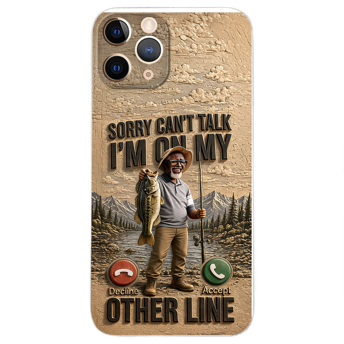 I'm On My Other Line, Fishing Lover Gift - Personalized Fishing 3D Embossed Leather Phone Case