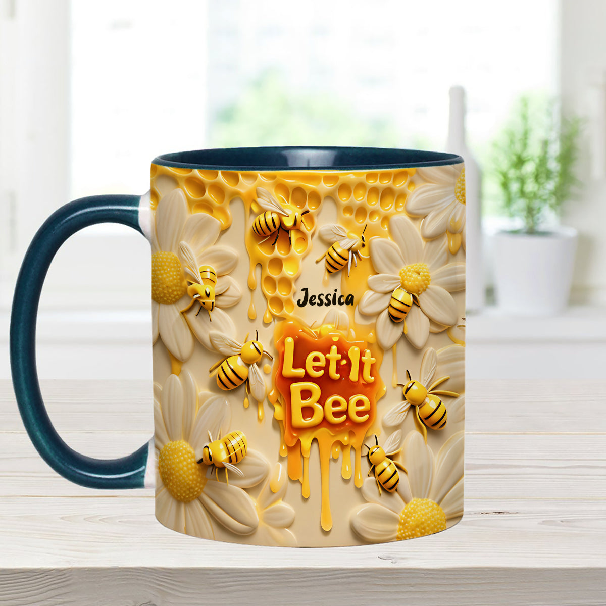 Let It Bee, Bee Flowers - Personalized Bee Set Accent Mug with Acrylic Stirrers