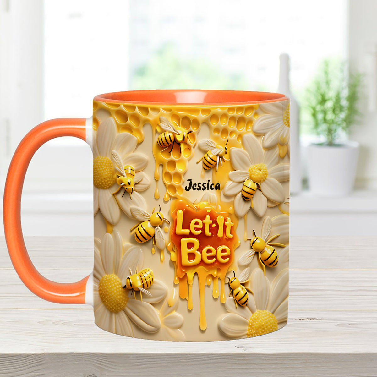Let It Bee, Bee Flowers - Personalized Bee Set Accent Mug with Acrylic Stirrers