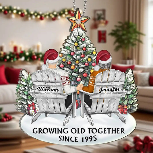 Personalized Acrylic Ornament of Couple Holding Hands under Christmas Tree, Timeless Holiday Gift of Love