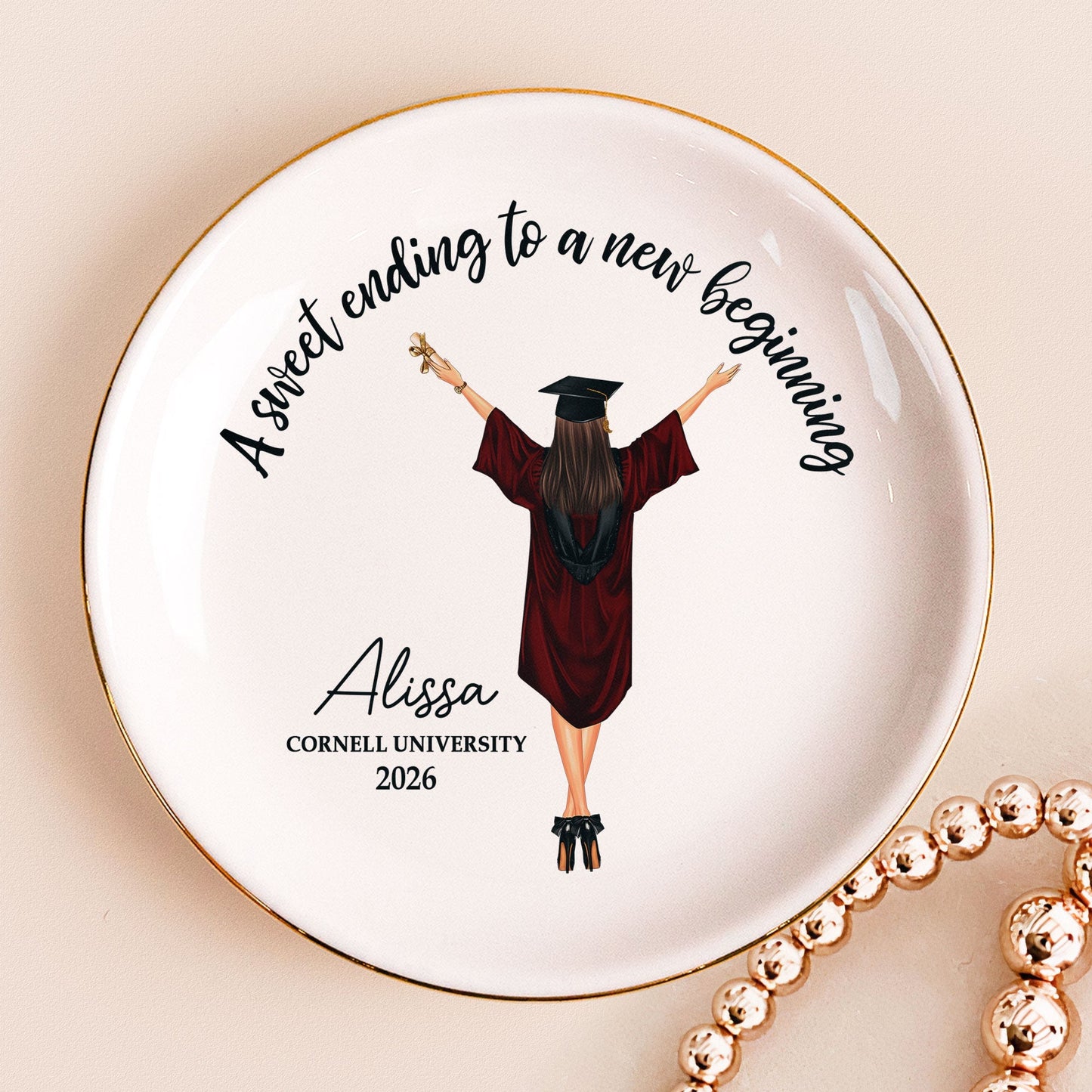Personalized Graduation Jewelry Dish, Custom Keepsake Vanity Decor, A Sweet Ending To A New Beginning, Unique Gift