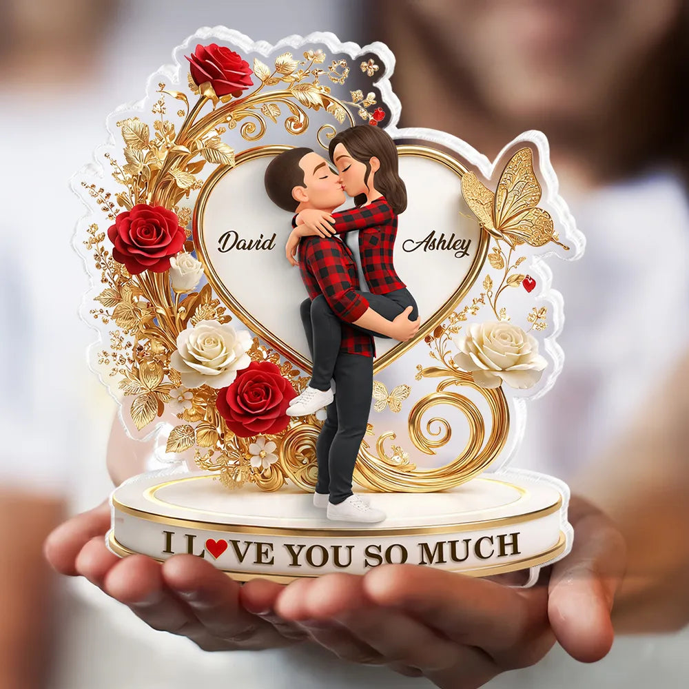 Shaped Acrylic Block Plaque Personalized with Names, I LOVE YOU SO MUCH Heart Design, Sweet Love Memory Home Accent, Creative Gift for Couple