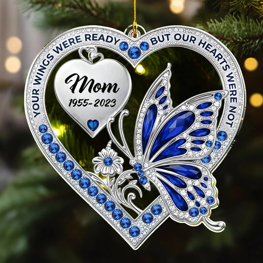 Personalized Acrylic Ornament for Mom Memorial with Blue Butterfly & Heart – Unique Remembrance Gift & Festive Decor