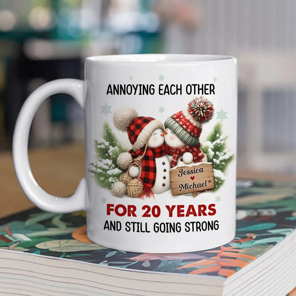 Personalized White Ceramic Mug with Cute Snowman Couple, Funny Anniversary Coffee Cup, Cozy Winter Keepsake, Unique Romantic Gift for Couples