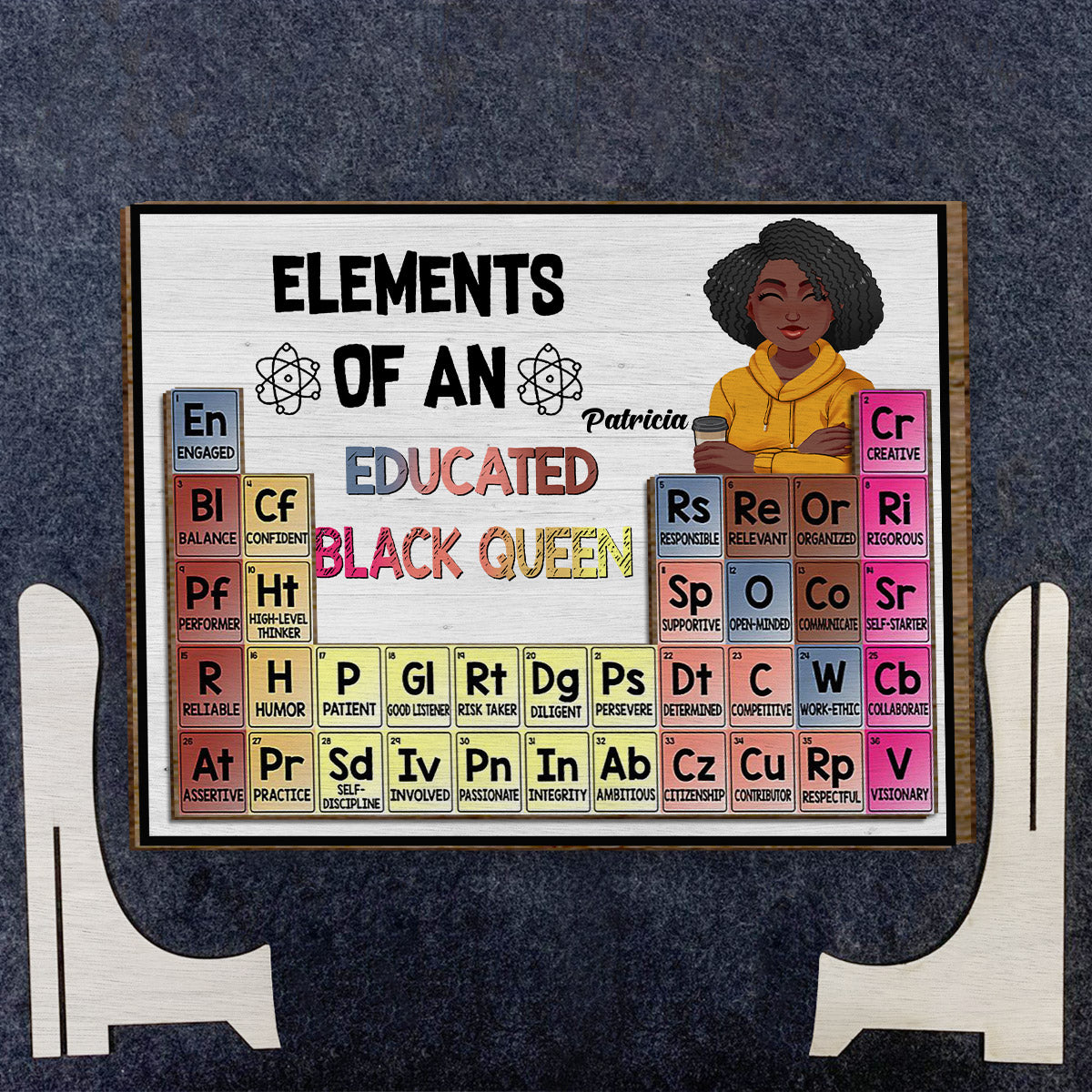 Elements Of An Educated Black Queen - Personalized African American 2 Layered Wood Sign / Wood Plaque