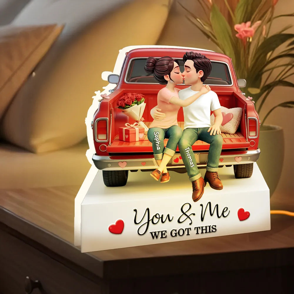 Personalized Couple Kissing in Red Truck Acrylic Light Box, Warm Glow Bedroom Decor, Unique Romantic Gift for Him or Her