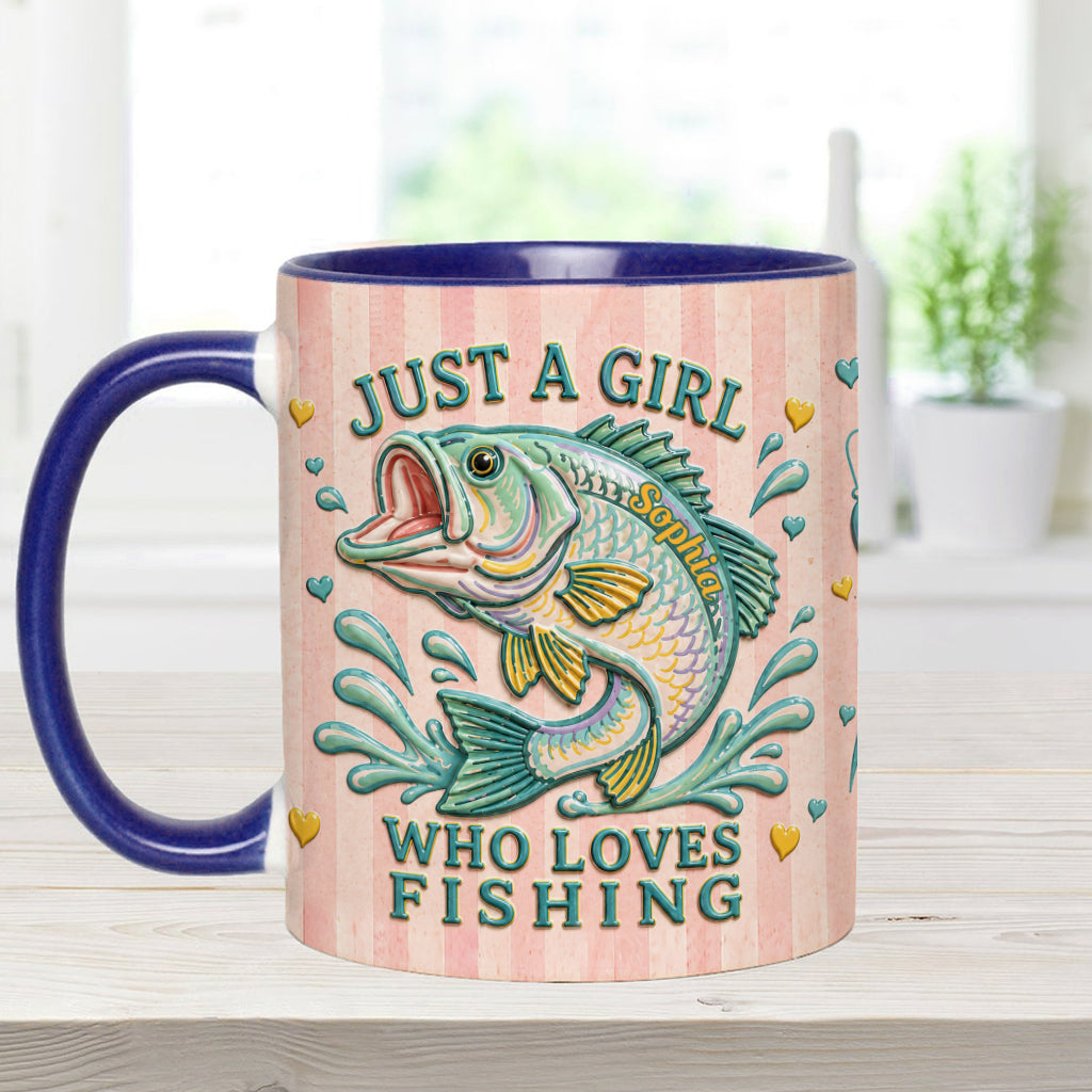 Just A Girl Who Loves Fishing - Personalized Fishing Accent Mug With Gift Box