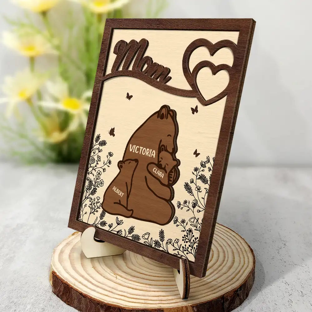 Nana Mama Bear - Personalized 2-Layered Wooden Plaque With Stand