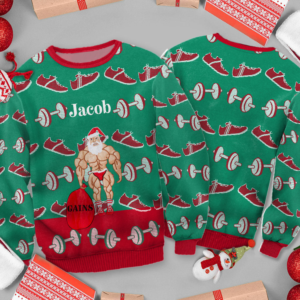 Gains - Personalized Fitness Ugly Sweater