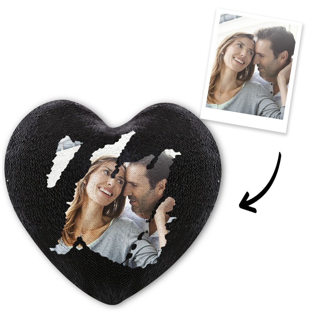 Any Photo - Personalized Couple Heart Magic Sequin Pillow
