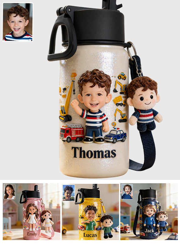 Custom Any Photo - Personalized Kid Kid Bottle With Plush Charm