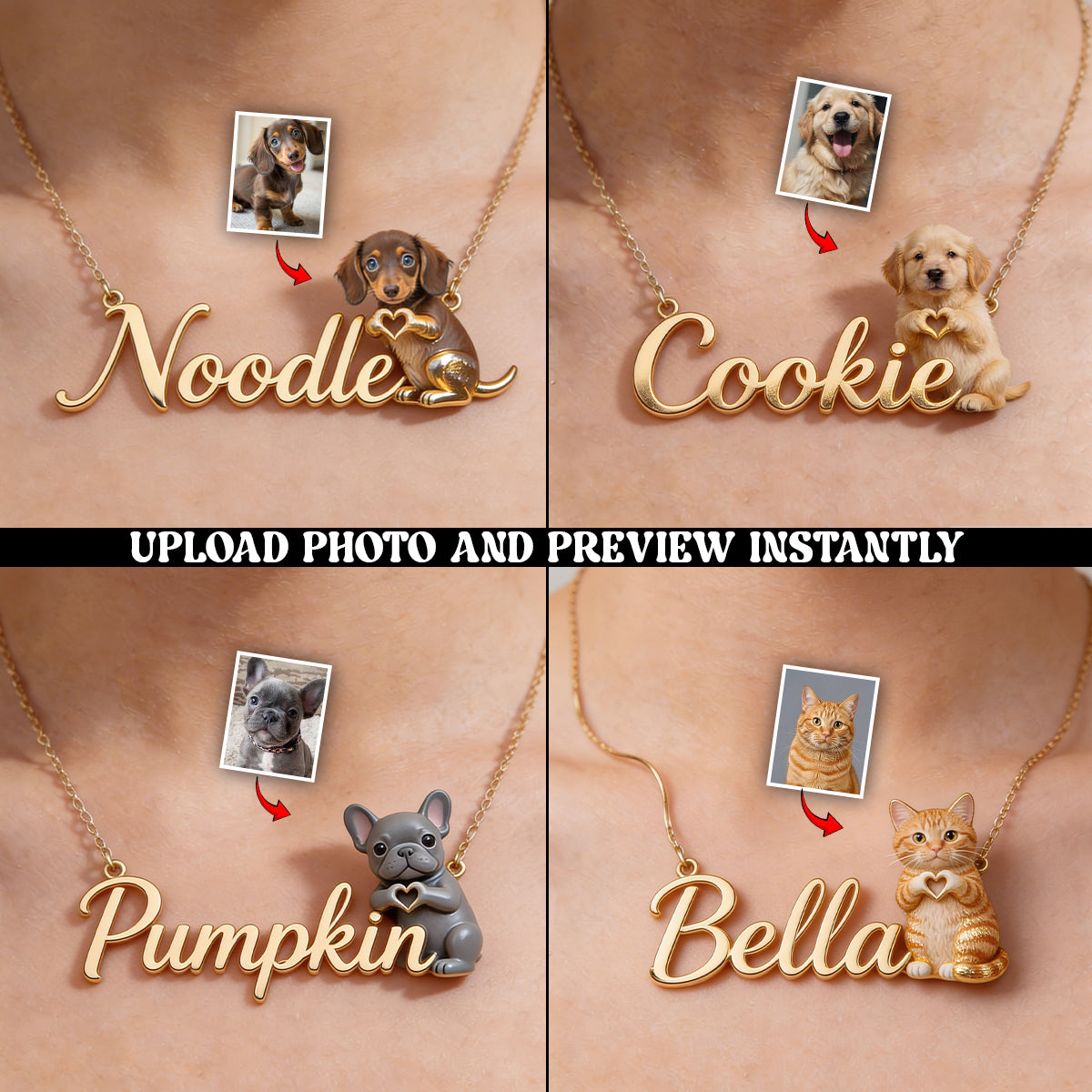Custom Any Photo - Personalized Dog Shaped Metal Pendant Necklace