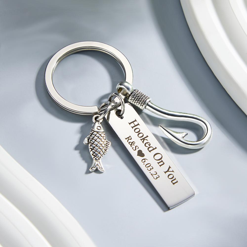 Custom Text Fish Hook Fish And Hook Keychain Love - Fishing gift for husband, wife, boyfriend, girlfriend - Personalized Keychain
