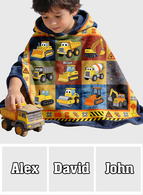 Construction Machines - Personalized Kid Hooded Towel Poncho