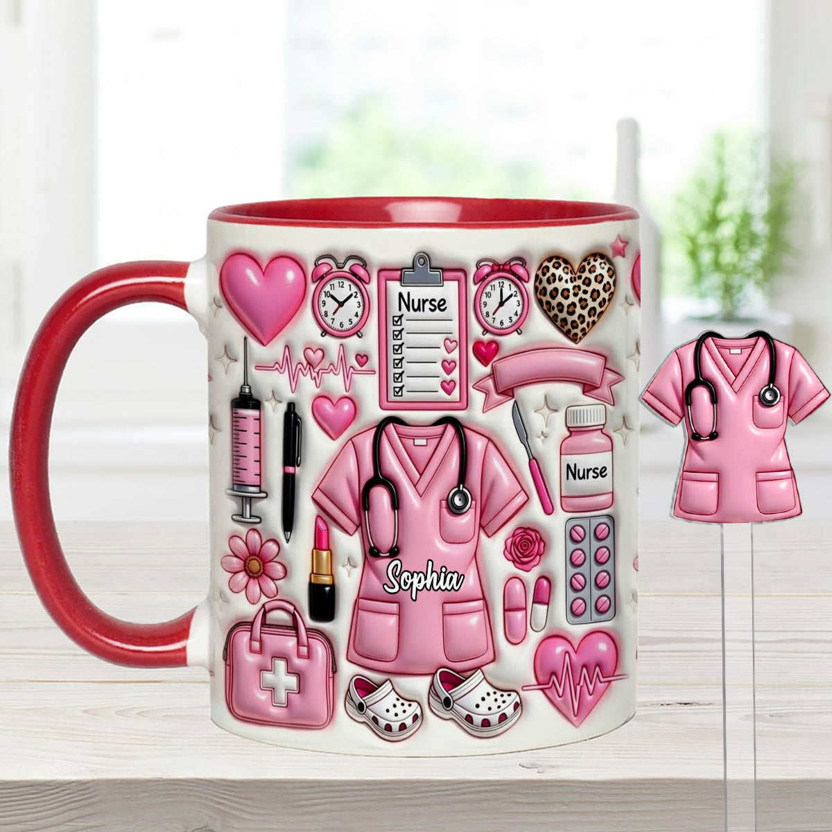 Love Being A Nurse - Personalized Nurse Set Accent Mug with Acrylic Stirrers