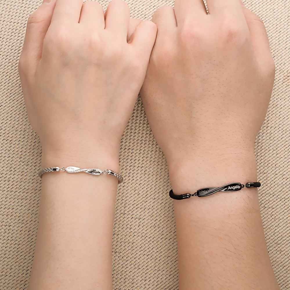 Any Names - Personalized Couple Engraved Mobius Couple Bracelet