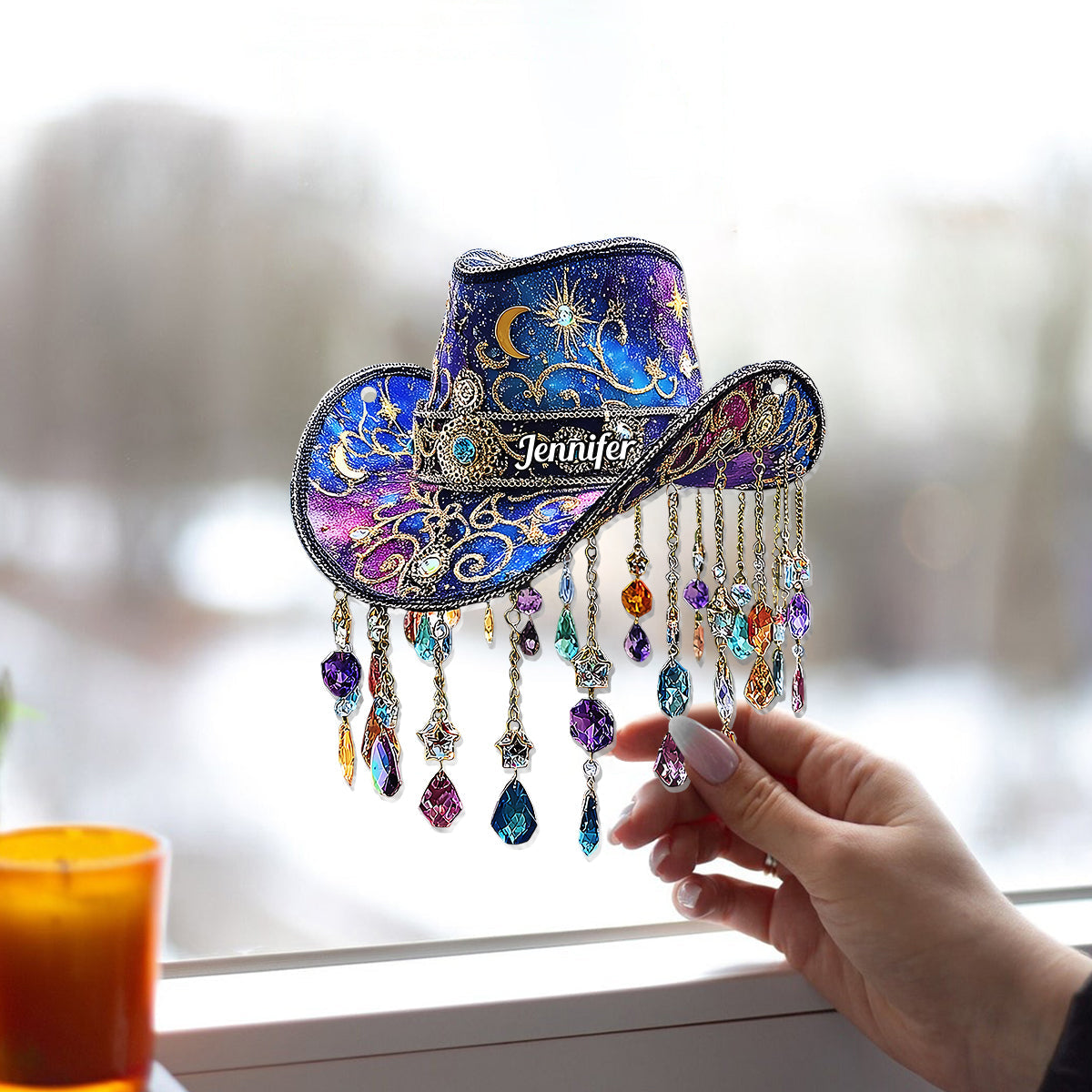 Beautiful Cowboy Hat - Personalized Cowgirl Window Hanging Suncatcher Ornament