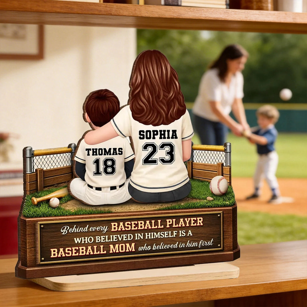 2-Layer Wooden Plaque Personalized Baseball Mom and Player Scene Heartfelt Home Display A Unique Gift for Mother's Day