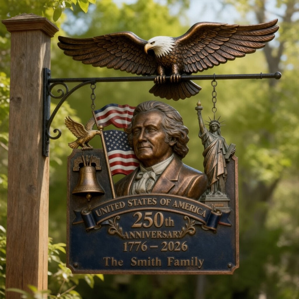 Happy Anniversary - Personalized Patriot Wooden Wall Mount Sign