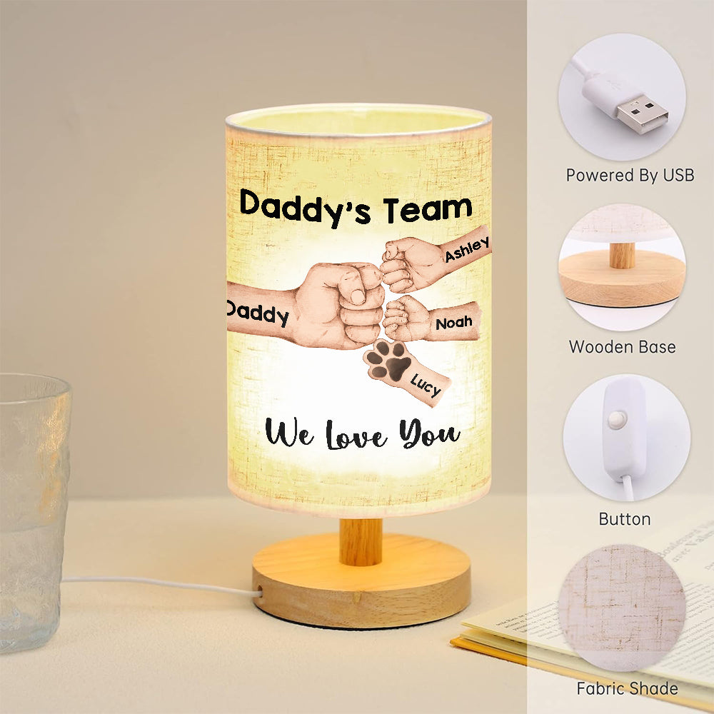 Daddy's Team First Bump - Personalized Father Table Lamp with Wood Base