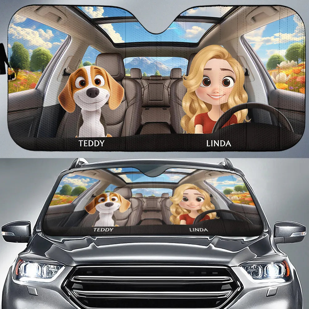 Life Is Better With My Dog - Personalized with Names of Your Loved Ones and Pets for a Fun and Unique Car Windshield Sunshade