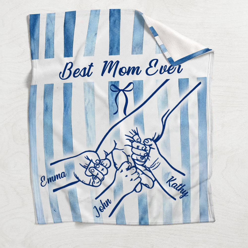 Best Mom Ever Hands Holding Retro Pastel Stripes - Personalized Mother Blanket