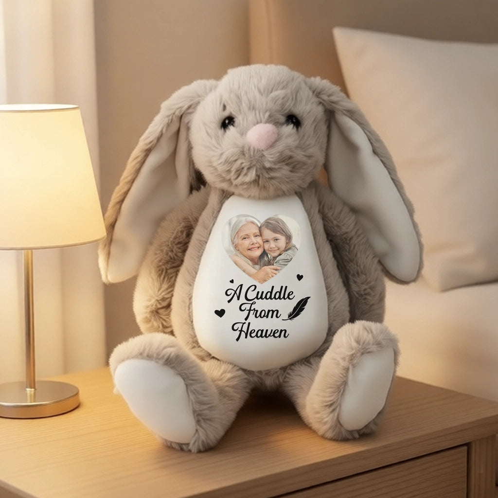 Personalized Plush Bunny with Photo and A Cuddle From Heaven Quote - Unique Memorial Gift