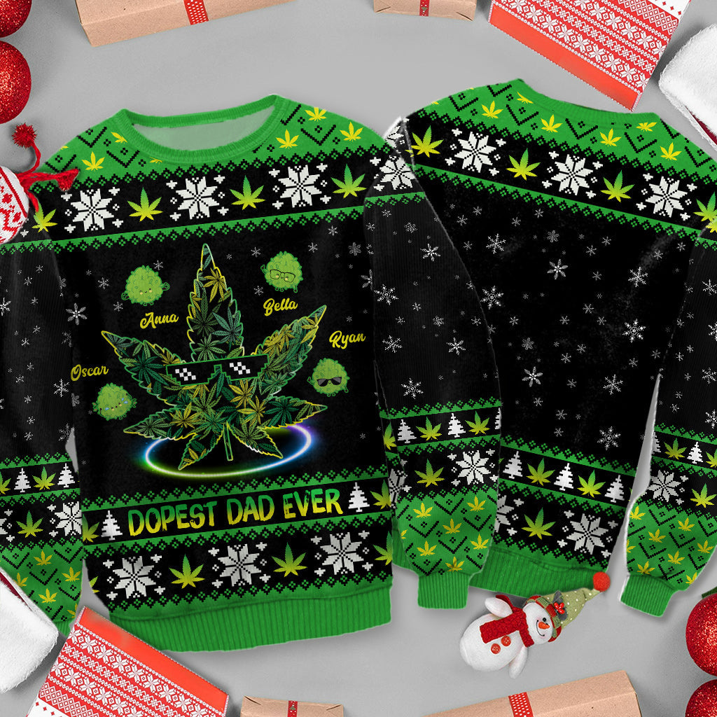 Dopest Dad Ever - Personalized Weed Ugly Sweater