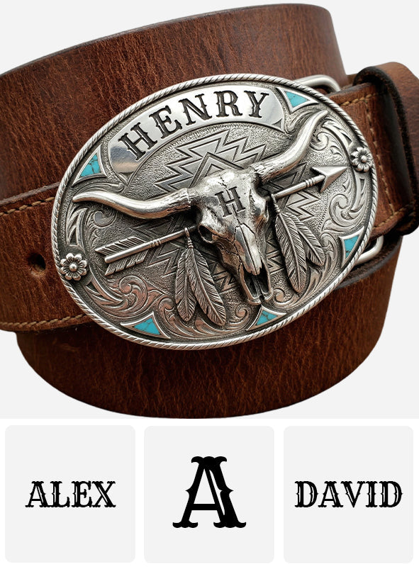 Custom Initial Western Spirit - Personalized Western Outfit Leather Belt With Shaped Buckle