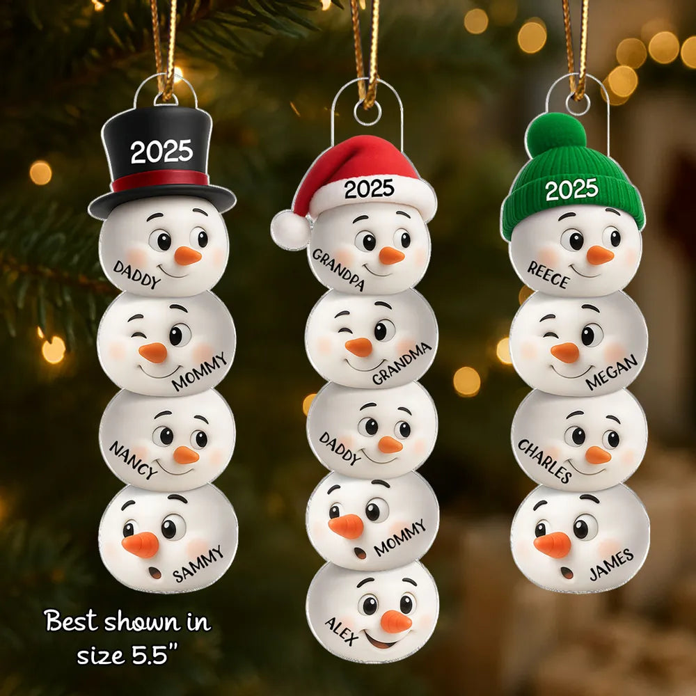 Cute Snowman Family Acrylic Ornament Personalized for Christmas – Funny Faces Holiday Decoration & Heartwarming Gift for Loved Ones