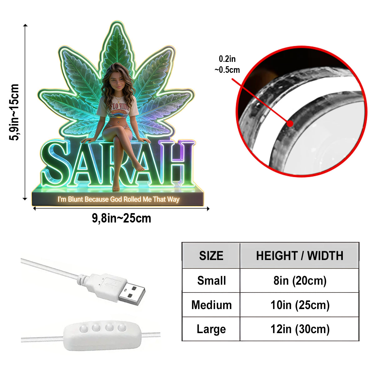 Custom Any Photo - Personalized Weed Acrylic LED Night Light