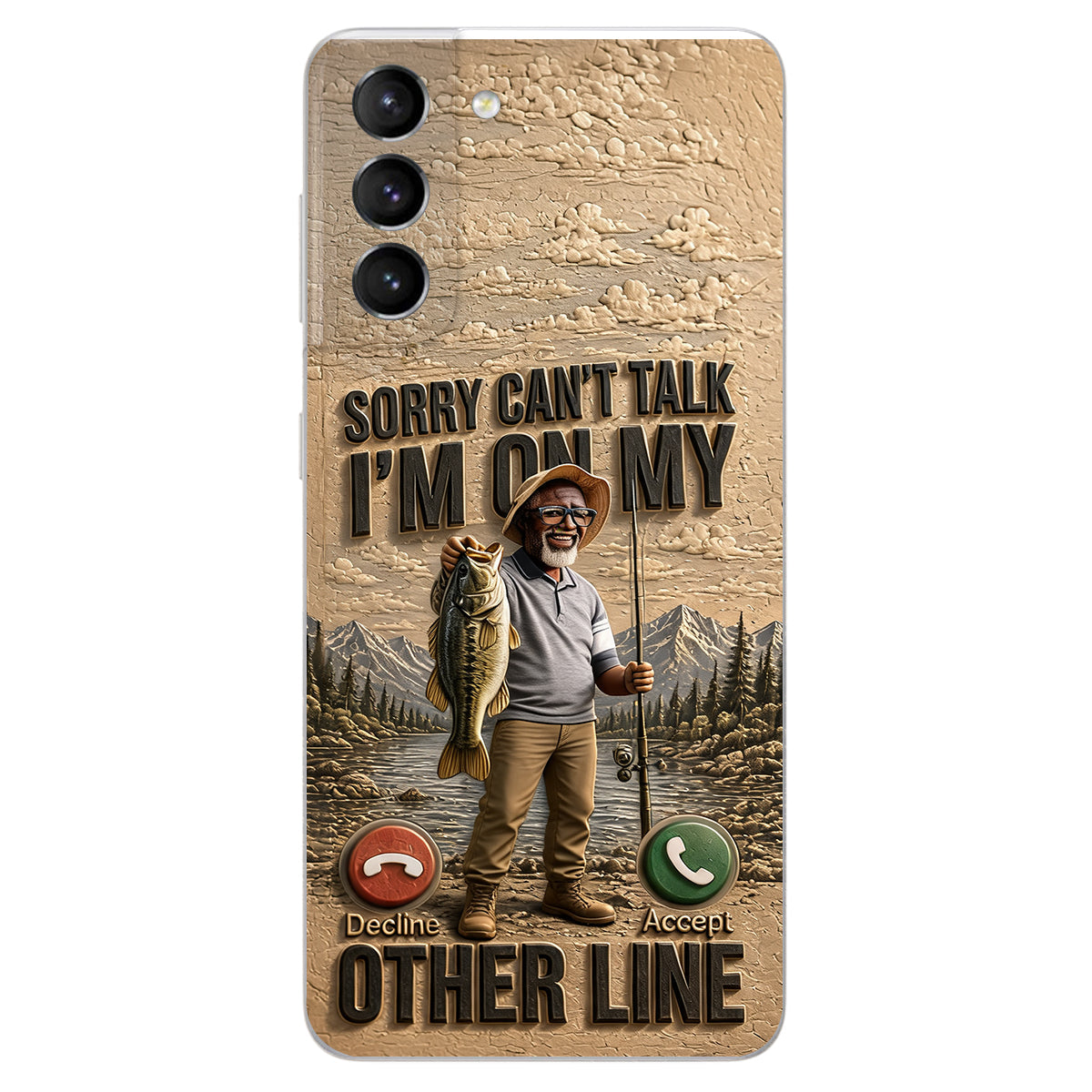 I'm On My Other Line, Fishing Lover Gift - Personalized Fishing 3D Embossed Leather Phone Case