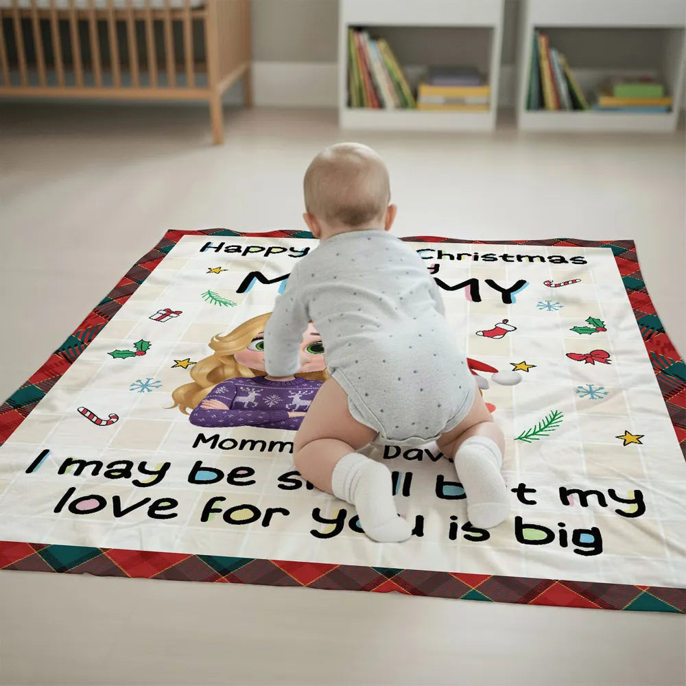 Personalized Fleece Blanket for First Christmas as My Mom, Cute Cartoon Design, Cozy Keepsake & Unique Gift
