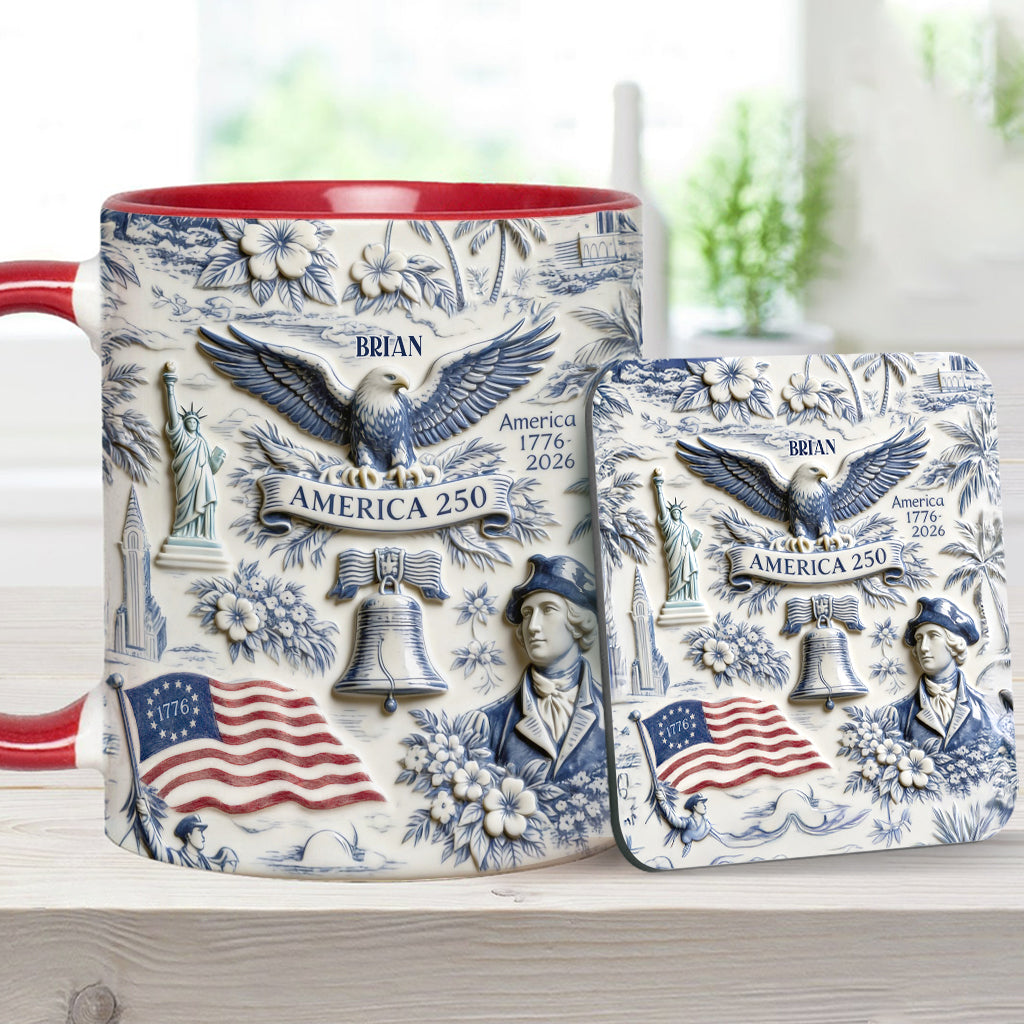 250 Years of America 1776–2026 Vintage Patriotic - Personalized Independence Day/ 4th of July Accent Mug & Coaster