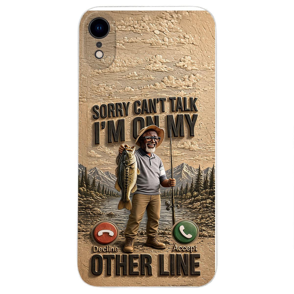I'm On My Other Line, Fishing Lover Gift - Personalized Fishing 3D Embossed Leather Phone Case