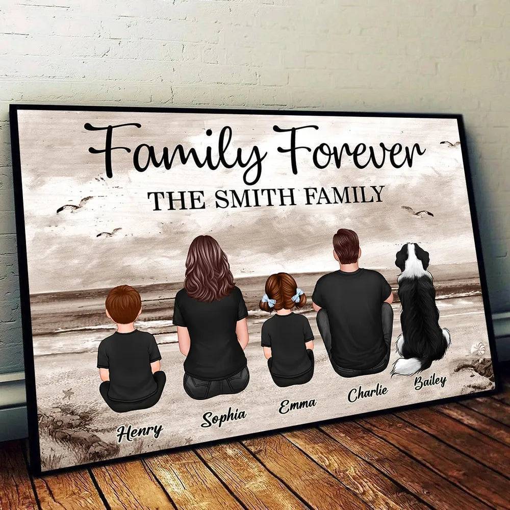 Family Forever Beach Design - Personalized Pillow, Cotton Tote Bag, Wooden Carhanger, LED Plaque, Keychain, Poster and Wallet Card, Unique Gift