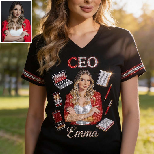 Custom Any Photo, Any Title - Personalized Colleague Fully Printed V-Neck T-Shirt