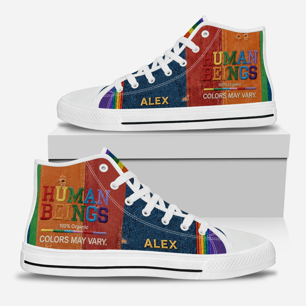 Human Beings Colors May Vary - Personalized LGBT Support High Top Shoes With Charm