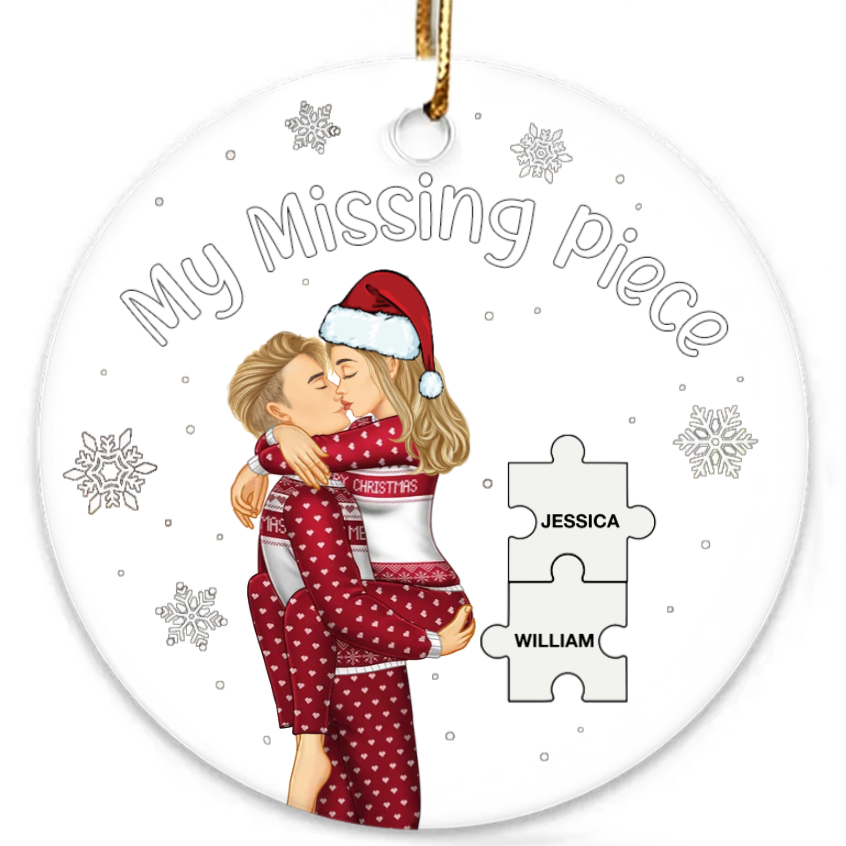 My Missing Piece Christmas Couple - Personalized Glass Ornament or Keychain or Poster or Plaque