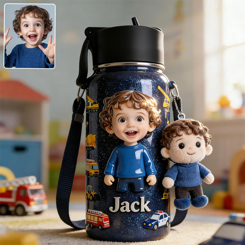 Custom Any Photo - Personalized Kid Kid Bottle With Plush Charm